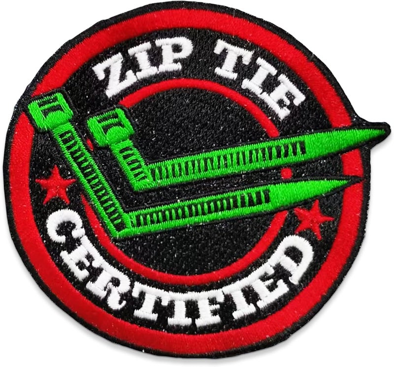 Jestik Zip Tie Certified Embroidery Patch - Funny Meme Embroidered Patches, Military Tactical Morale Patch with Hook and Loop Fastener, Cute Patches for Backpacks, Jeans, Jackets, Vests, Hats & More - Image 1